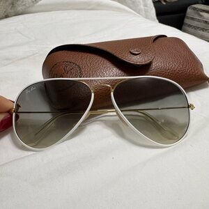Ray-Ban Gold Frame Sunglasses with White Trim